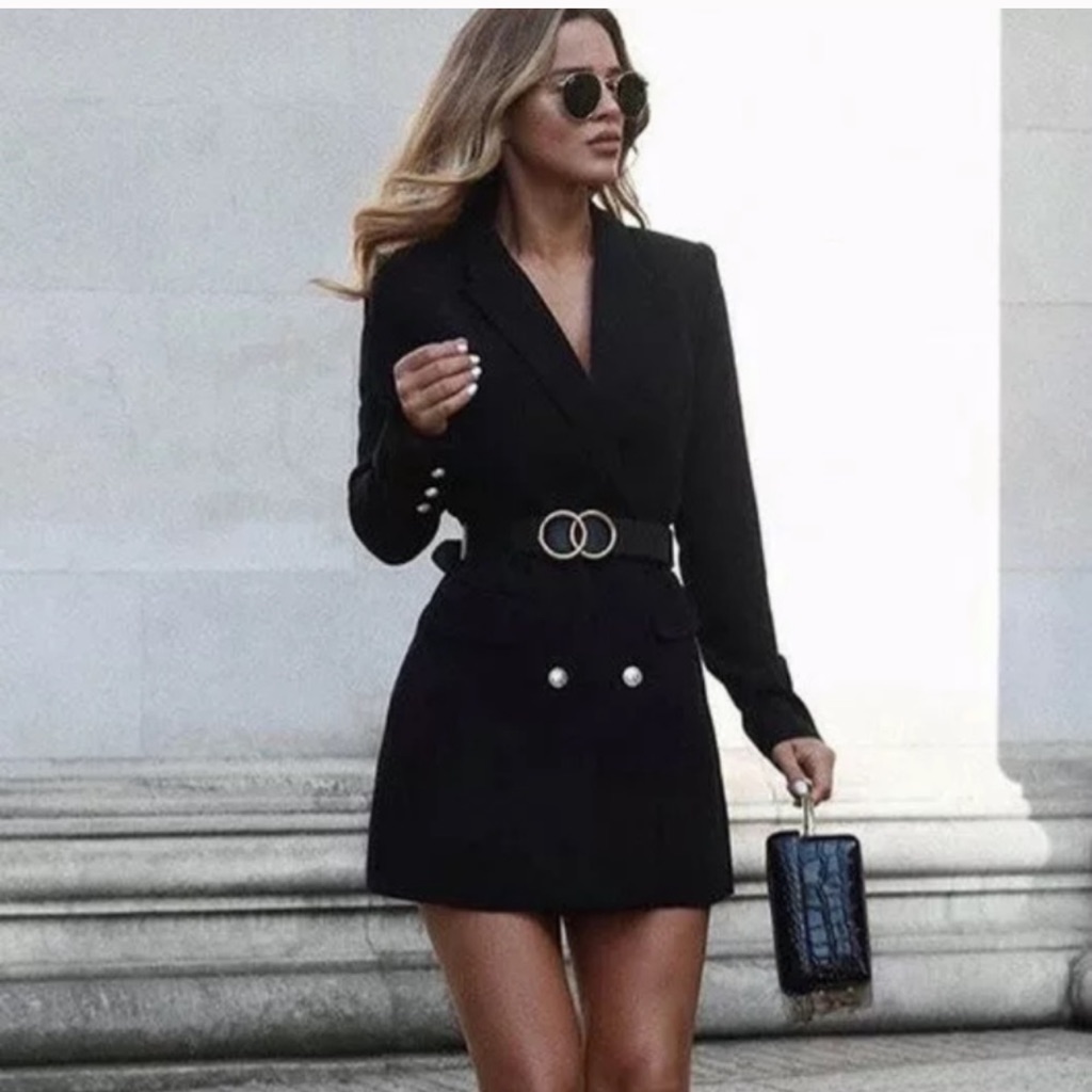Zara Double Breasted Long Blazer L Blogger Fav